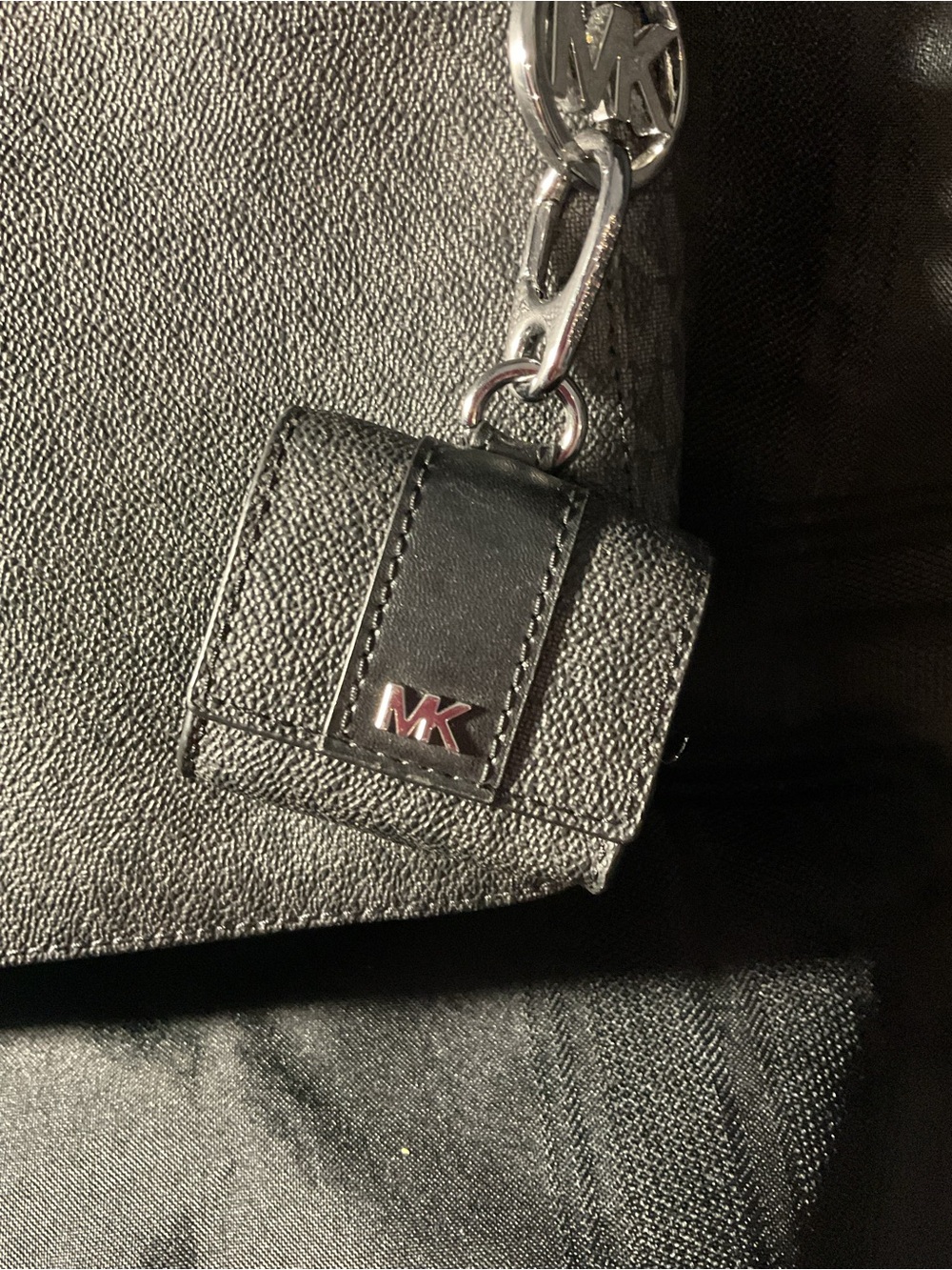 Michael Kors Black Pebbled Crossbody Bag with MK Charm and matching AirPod case